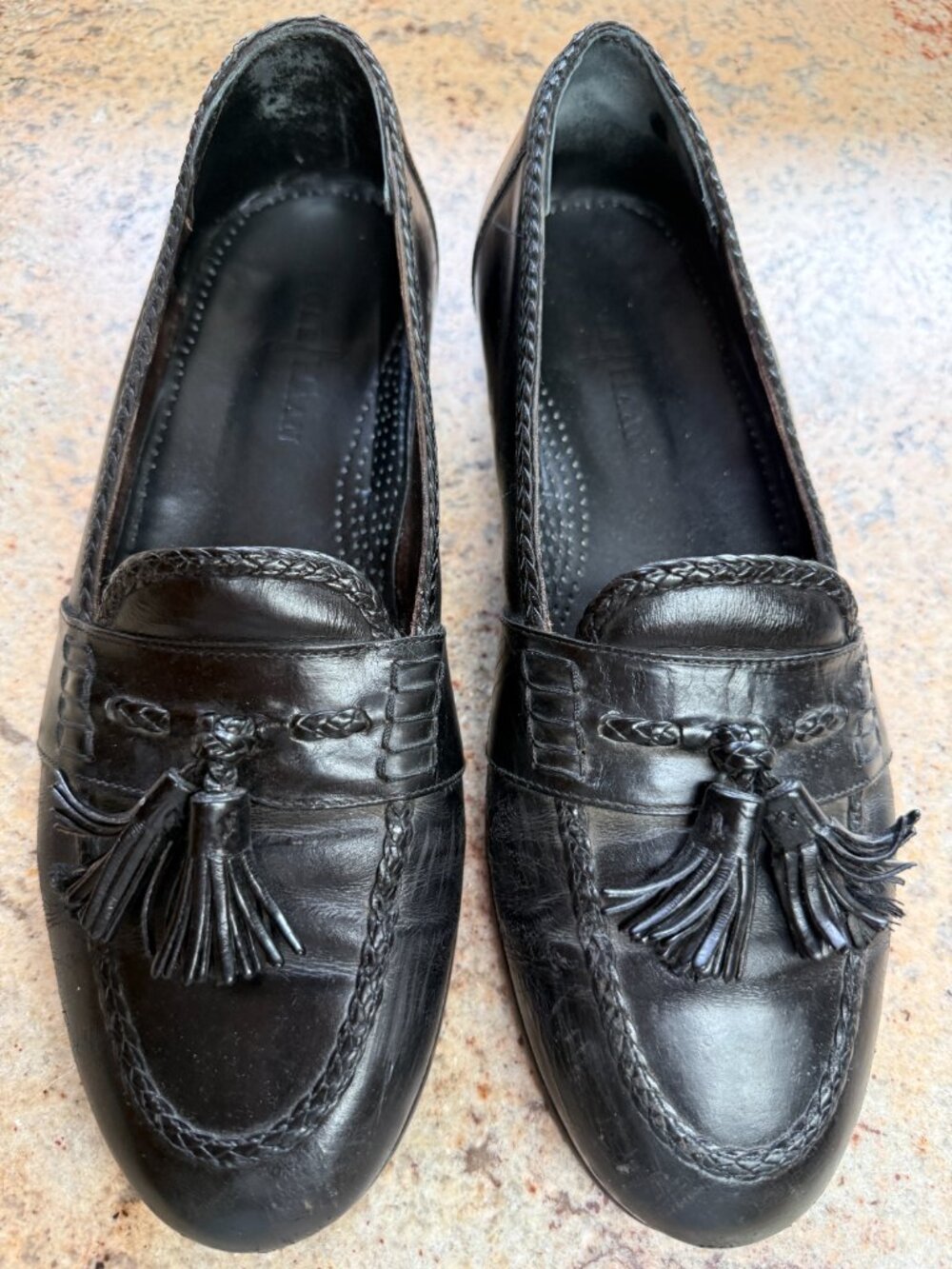 Vintage Cole Haan Black Leather Tassel Loafers Braided Moc Toe Men's Size 10 M